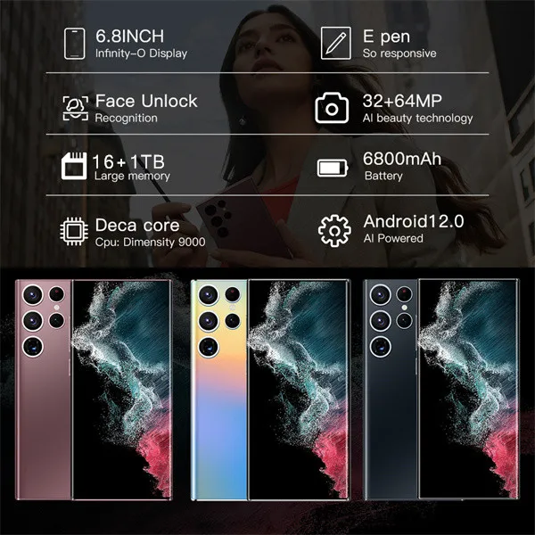 global version s22 ultra smartphone 16gb1tb dual sim unlocked mobile phones 6 8 inch hd screen 32mp64mp camera 4g5g celulares free global shipping