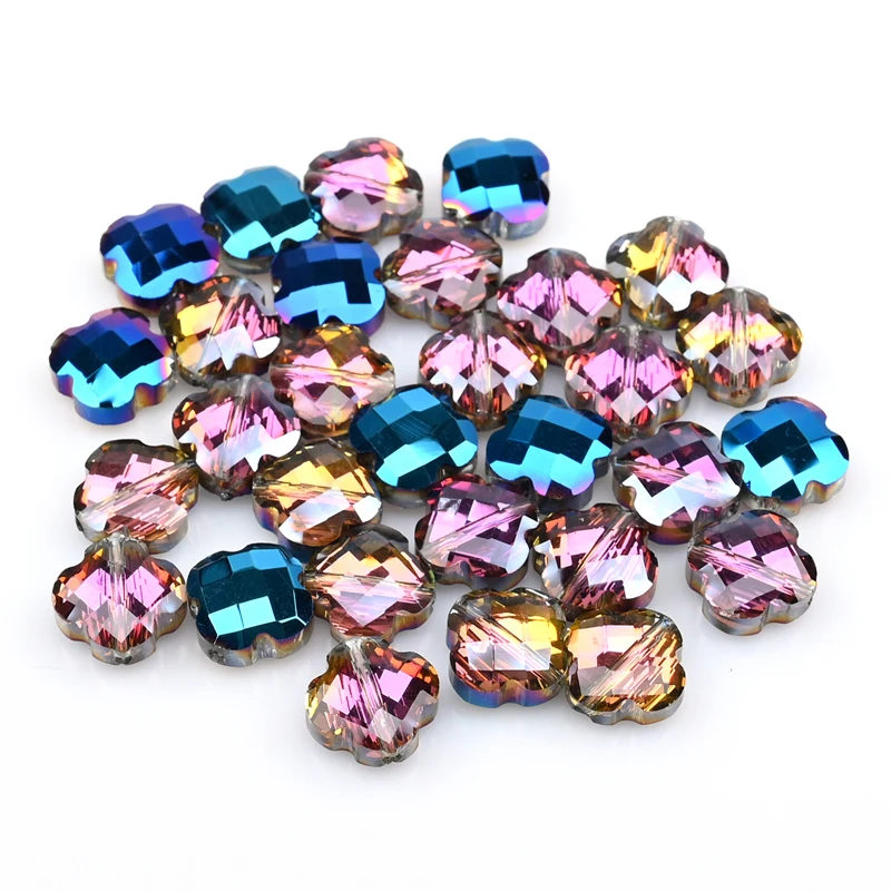 

12mm Lucky Four-leaf Clover Glass Beads Faceted Loose Spacer Beads Diy Earrings Material Accessories Pendant Beads Wholesale