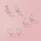 Женские серьги-гвоздики в виде двух сердец и звезд, из серебра 925 пробы