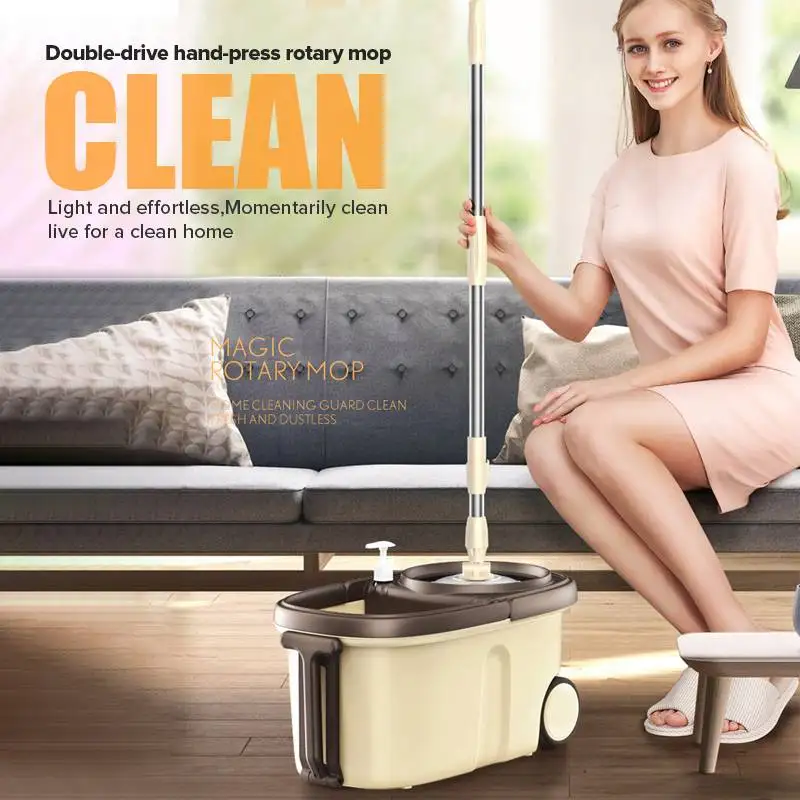

Dual Drive Magic Cleaning Mops Hand Pressing Spin 360°Rotating Mops Home Kitchen Floor Cleaner Removable With Bucket Drop Mops