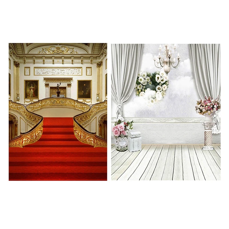 

Castle Photography Backdrops Vinyl 5X7ft & White Curtain Backdrop Studio Flower
