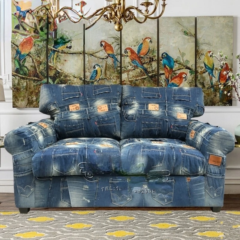 

Country Denim Sofa Designer Fashion Personality and Creativity Color Matching Sofa for Three People
