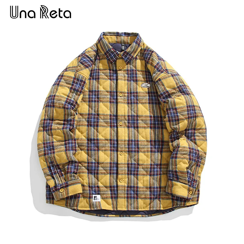 

Una Reta/Мужское пальто на осень и зиму, новое повседневное пальто-парка, уличная мужская одежда в стиле хип-хоп, клетчатая хлопковая куртка для пары