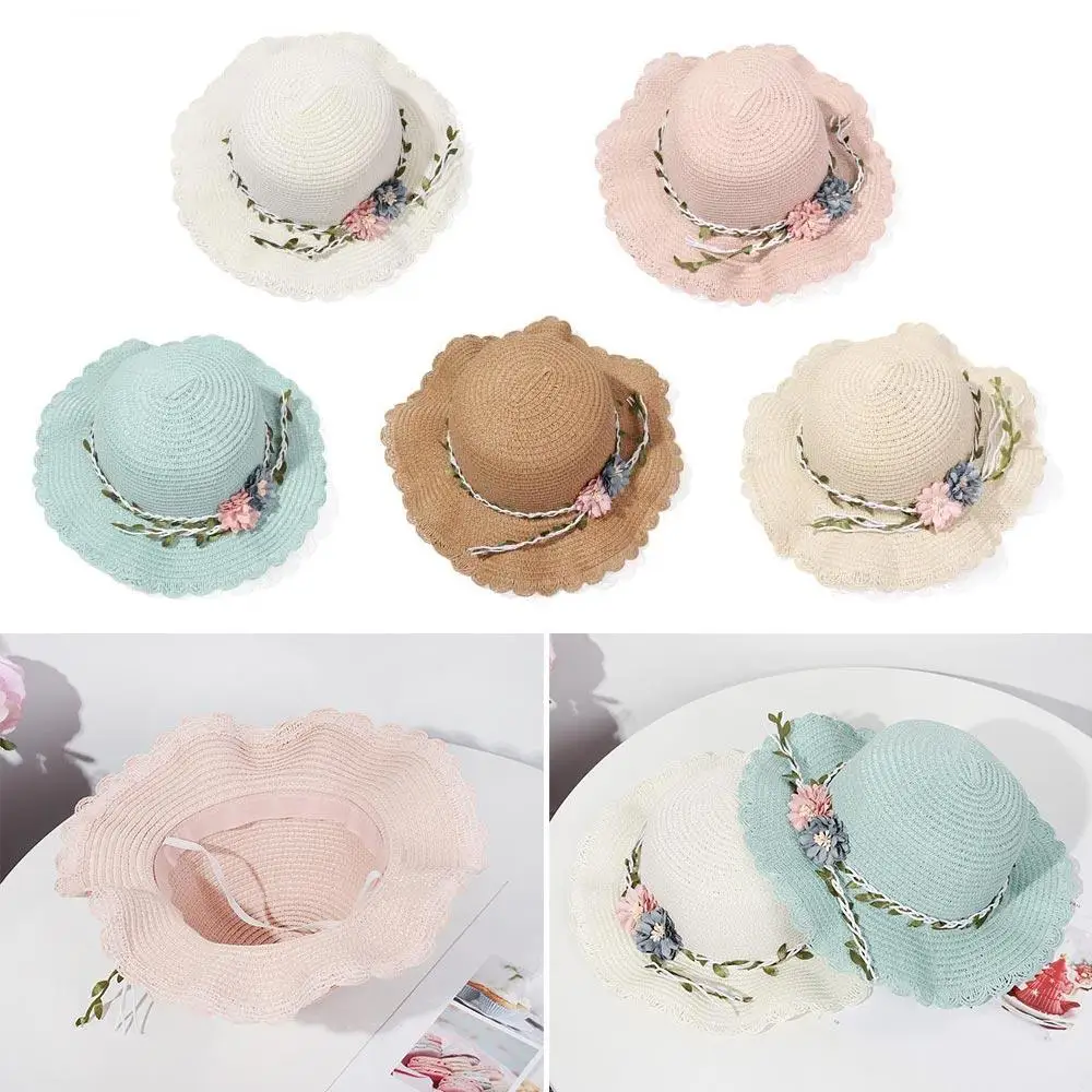 

Casual Travel Straw Weaving Sun Beach Wide Brim Hats Girls Summer Hat Flower Sunshade Caps Shoulder Bag