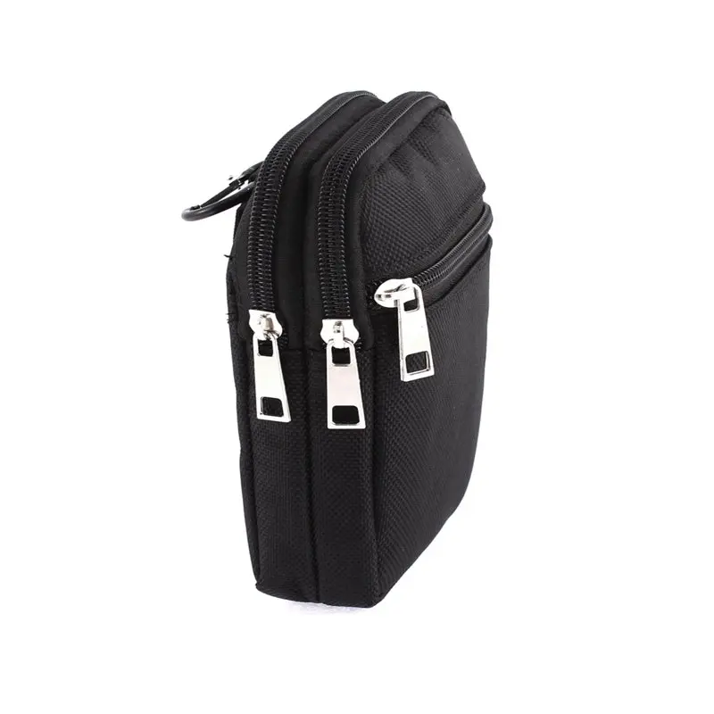 Stylish Men's Black Zippered Coin Phone Cards Holder Waist Pack Bag Belt Wallet