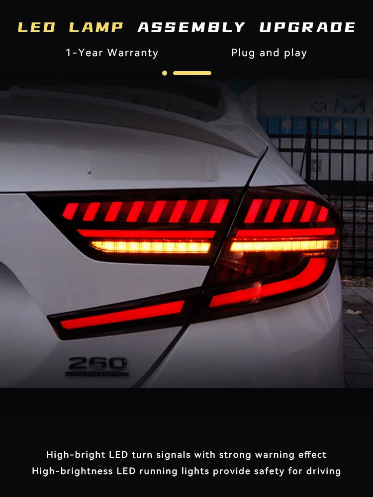 Фото Автомобильные фары для Honda Accord G10 2018-2023, обновленный задний фонарь, полностью светодиодный DRL, модифицированный тормозной сигнальный фонарь, инструменты, аксессуары №2