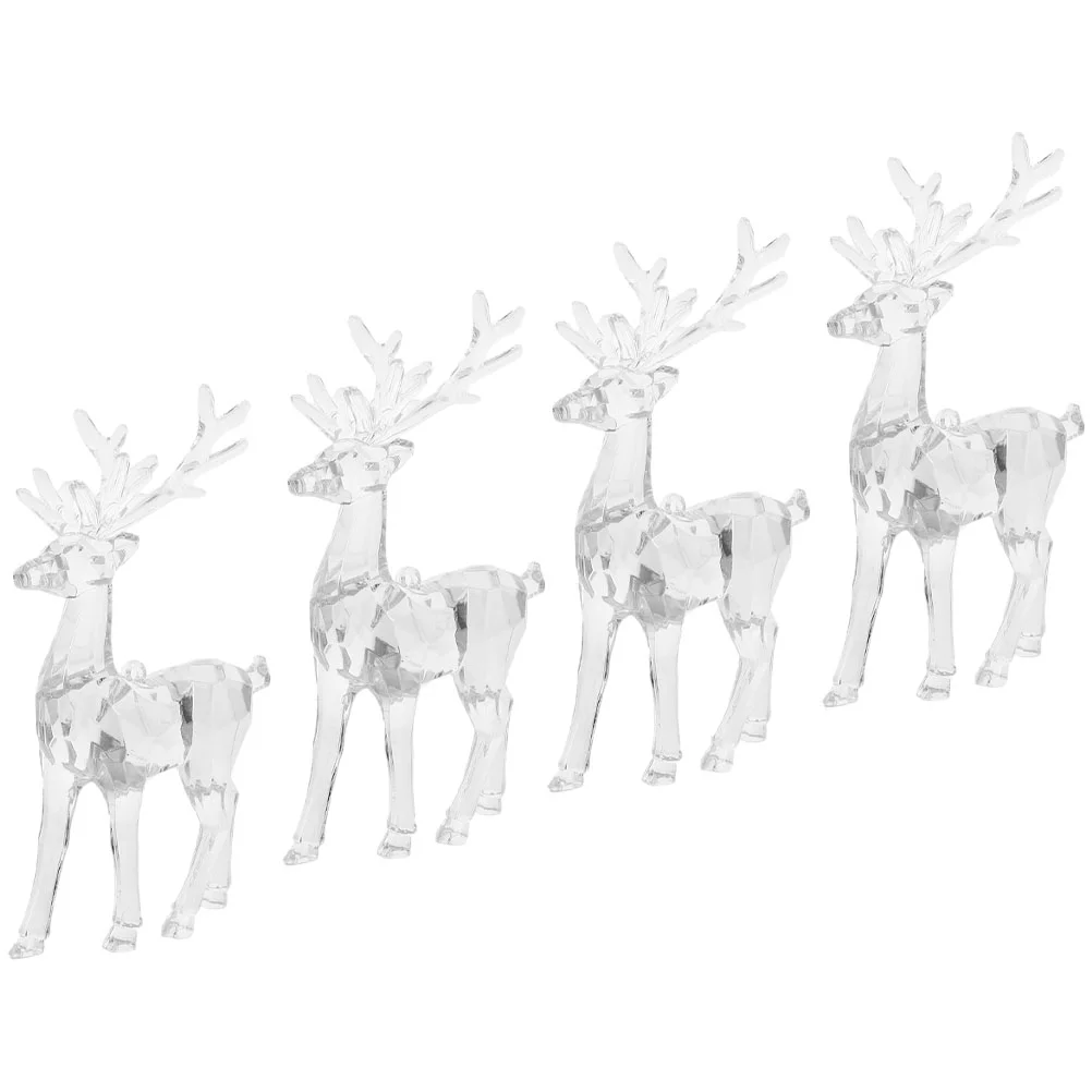 

4 Pcs Reindeer Figurine Office Elk Statue Crystal Ornaments Home Decorations Indoor Christmas Acrylic Statues Sculpture Decors