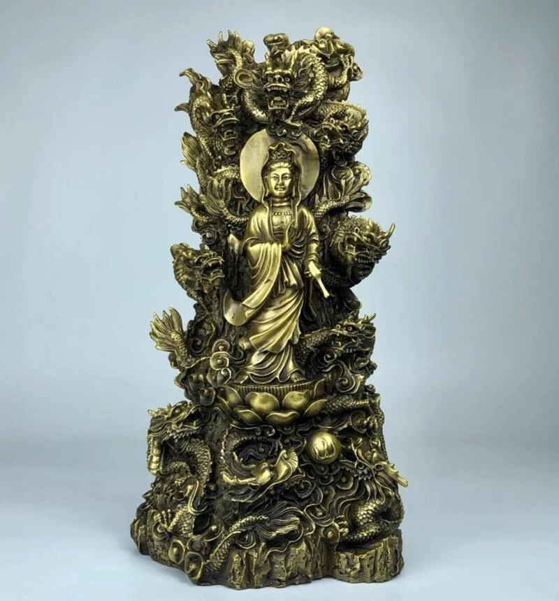 

Китайская латунная Статуэтка seiko nine dragon Guanyin ручной работы