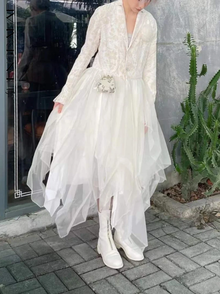 

Жаккардовый Тренч shengпаяae, 2022, с отделкой сеткой, длинный, неровный, Осень-зима, 5W1024