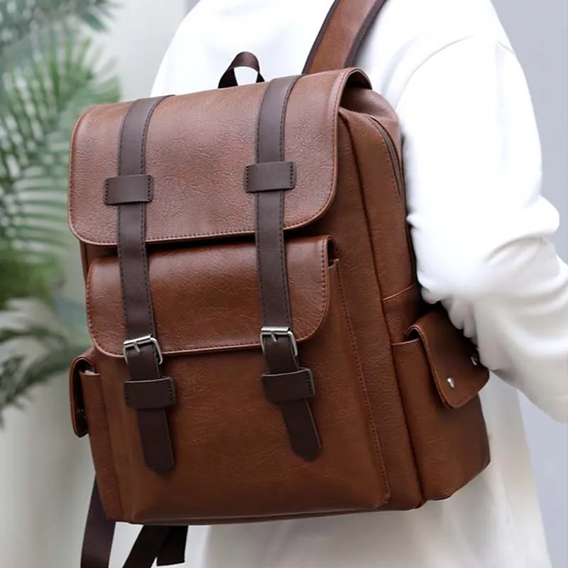 Рюкзак для подростков, мужской водонепроницаемый ранец на плечо из искусственной кожи, вместительный повседневный деловой портфель для но...