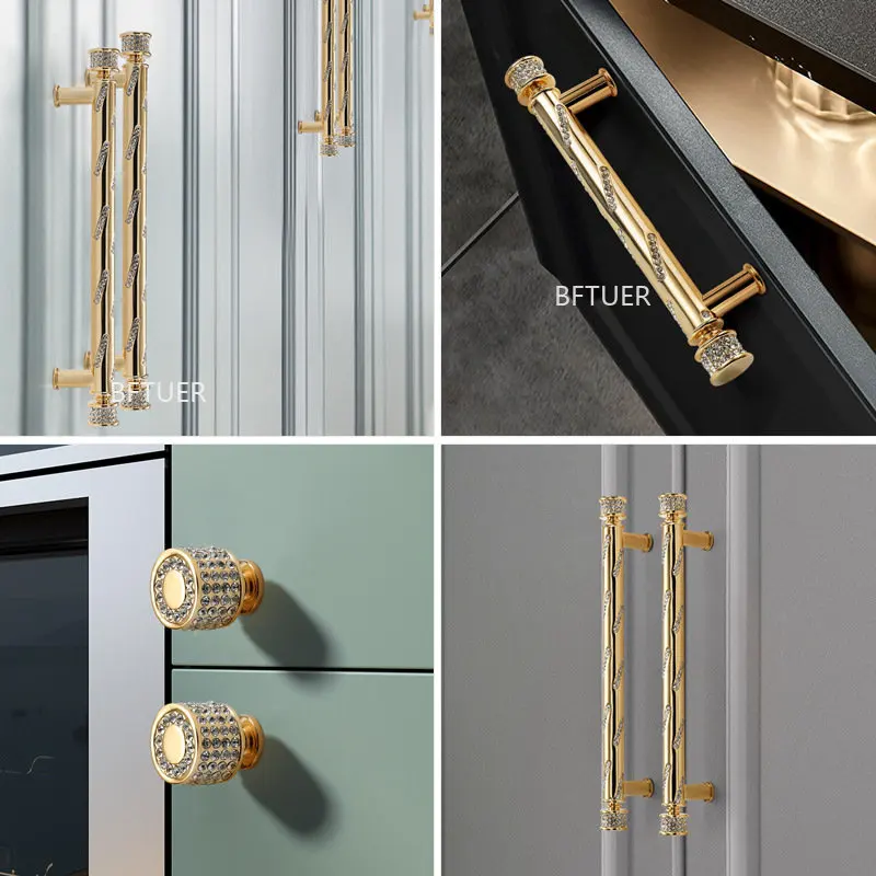 

Hardware Modern Light Luxury Black Gold Kitchen Cabinet Handles Zinc Alloy Wardrobe Dresser Drawer Knobs Furniture Door