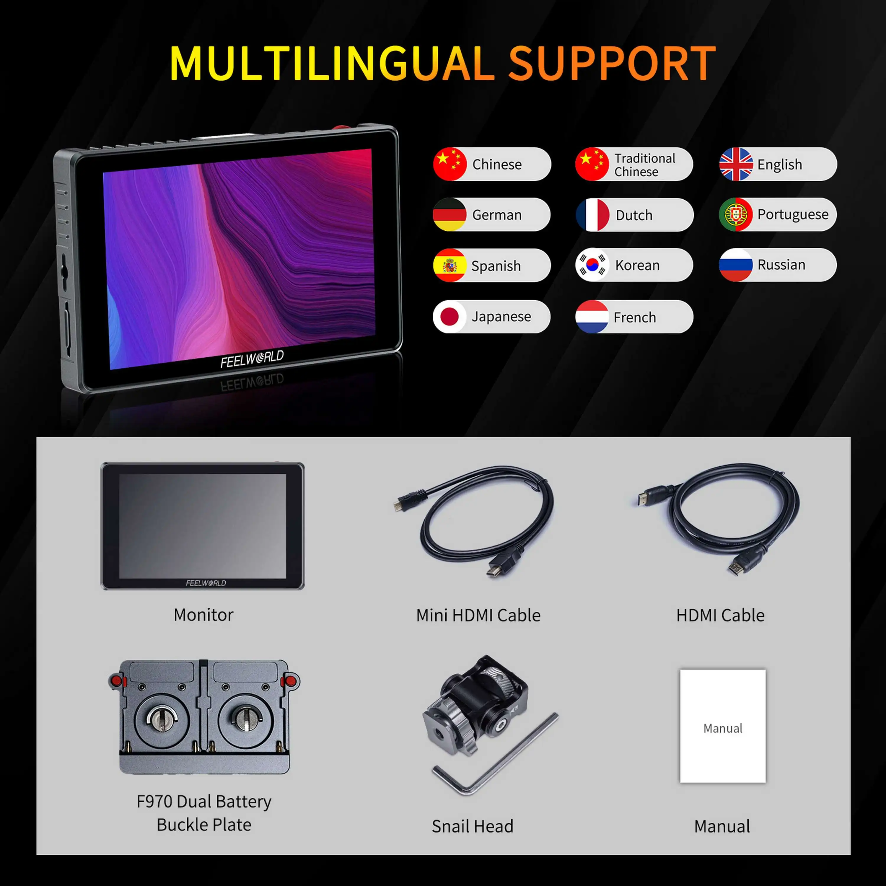 FEELWORLD S7 Монитор камеры 7-дюймовый сенсорный экран 1600 нит 12G-SDI HDMI Яркий полевой монитор OEM Прямая продажа с фабрики (art.: 3920d33d41702) - 3920d33d41702