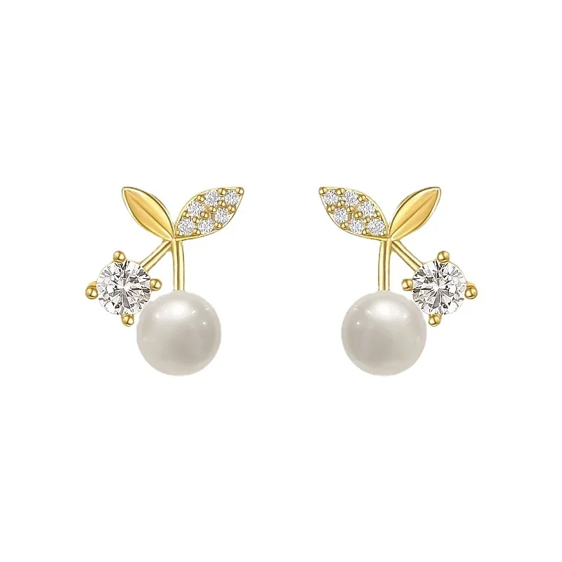 WAKA S925 Серебряные серьги с жемчугом и кристаллами бриллиантами вишней женские