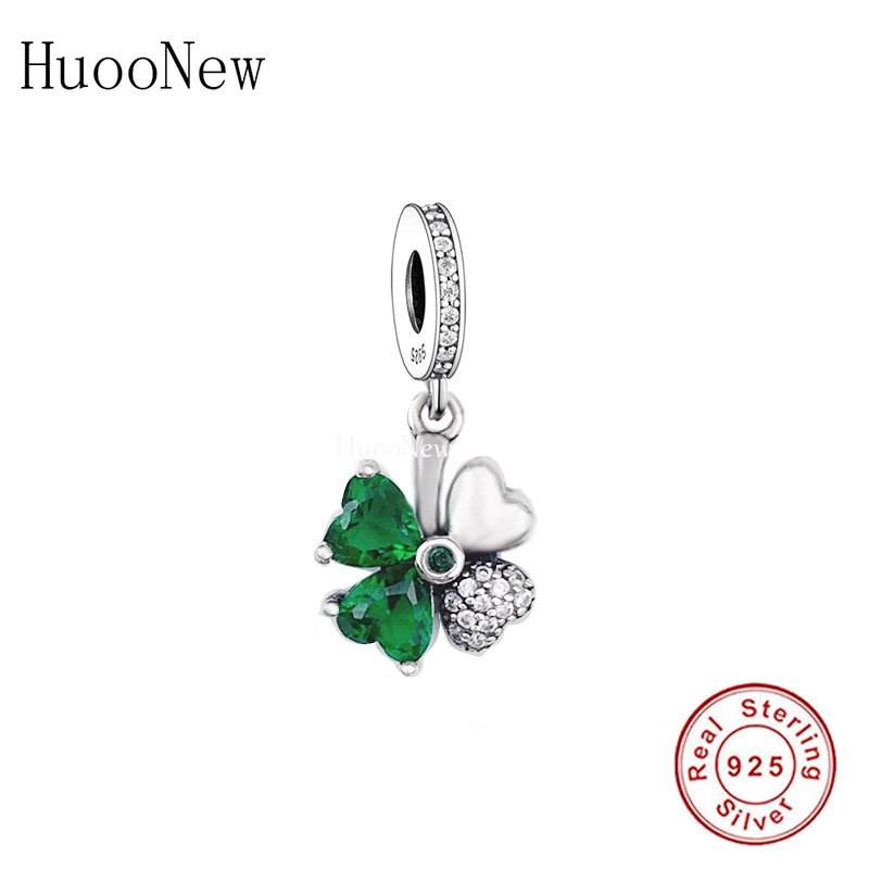 

Fit Original Charm Bracelet Authentic 925 Sterling Silver Good Luck Four Green Leaf Clover Bead For Making Women Berloque 2022