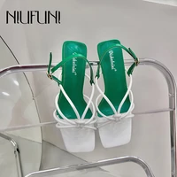 niufuni square toe mixed color low heels women sandals narrowstrap hollow slingback dress shoes for woman summer elegance sandal