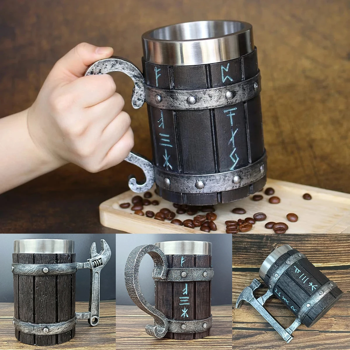 

L кружка для пива, кофейная чашка с подкладкой из нержавеющей стали, большая емкость, кружка для пива с ручкой, устойчивая к ржавчине и термос...