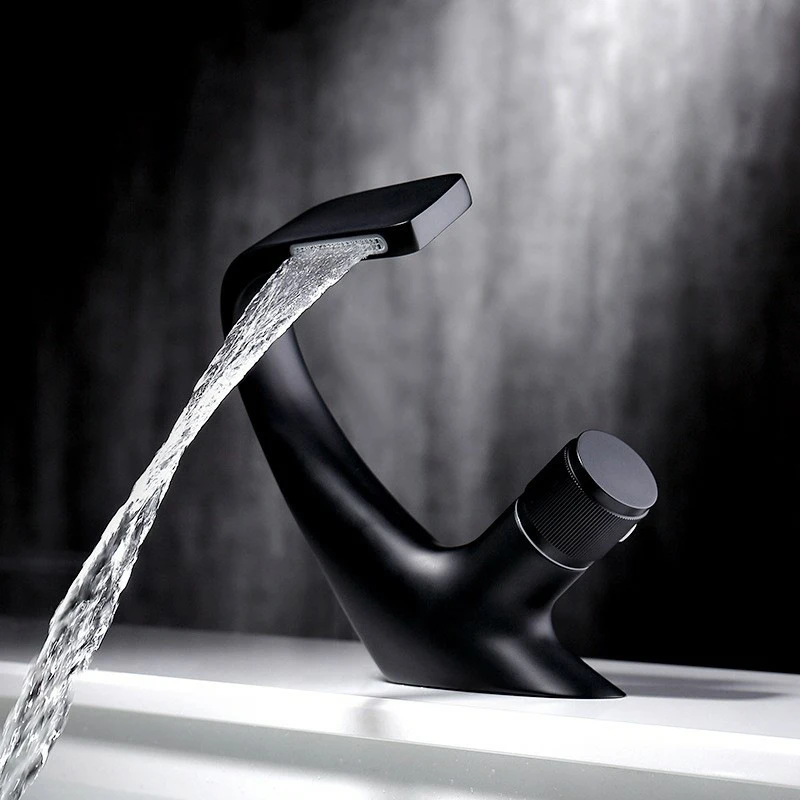 

Black Faucet Bathroom Sink Faucets Hot and Cold Water Mixer Tap Crane Deck Mounted Single Hole Bath Washbin Tap Chrome Finished