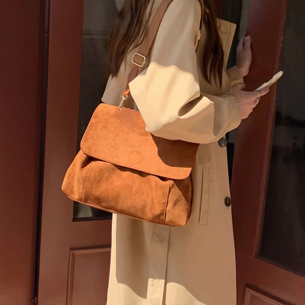 Vintage Faux Suede Crossbody Bags Women Luxury Designer Fashion Shoulder Bag Female Casual Large Capacity Messenger Bag