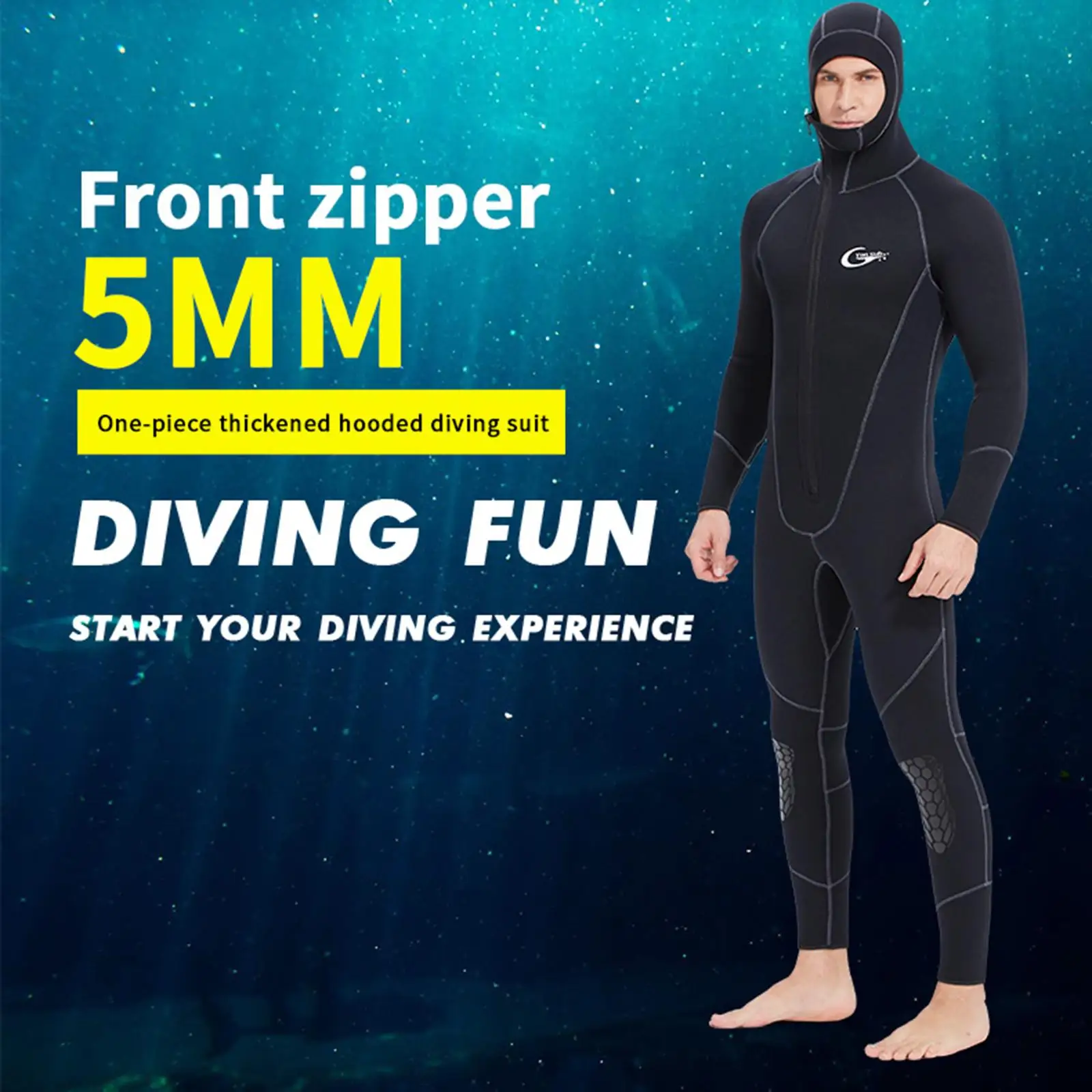 Mens Wetsuits Jumpsuit Full Body 5mm Neoprene Hooded Wet Suit Swimming Suit for Water Sports Kayaking Snorkeling