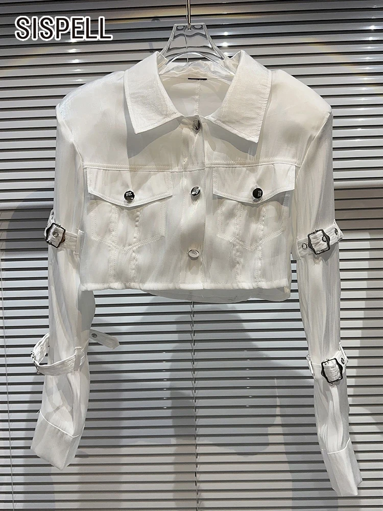 

Женский пиджак с отложным воротником SISPELL, повседневный однотонный жакет лоскутного покроя с длинным рукавом и ремнем, летняя одежда, 2023