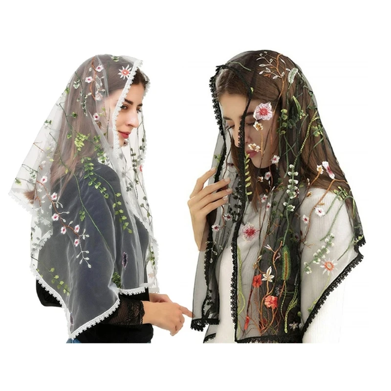 

Floral sheer Shawl Embroidered Floral Shawl Headscarf Tudung Hijab Headcovering Scarf Church Shawl Wraps For Women