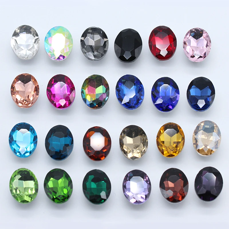 

12p 20x30mm Oval color pointed foiled back Big Glass fancy stone faceted crystal rhinestone jewels Kid's Toy Counter display Gem