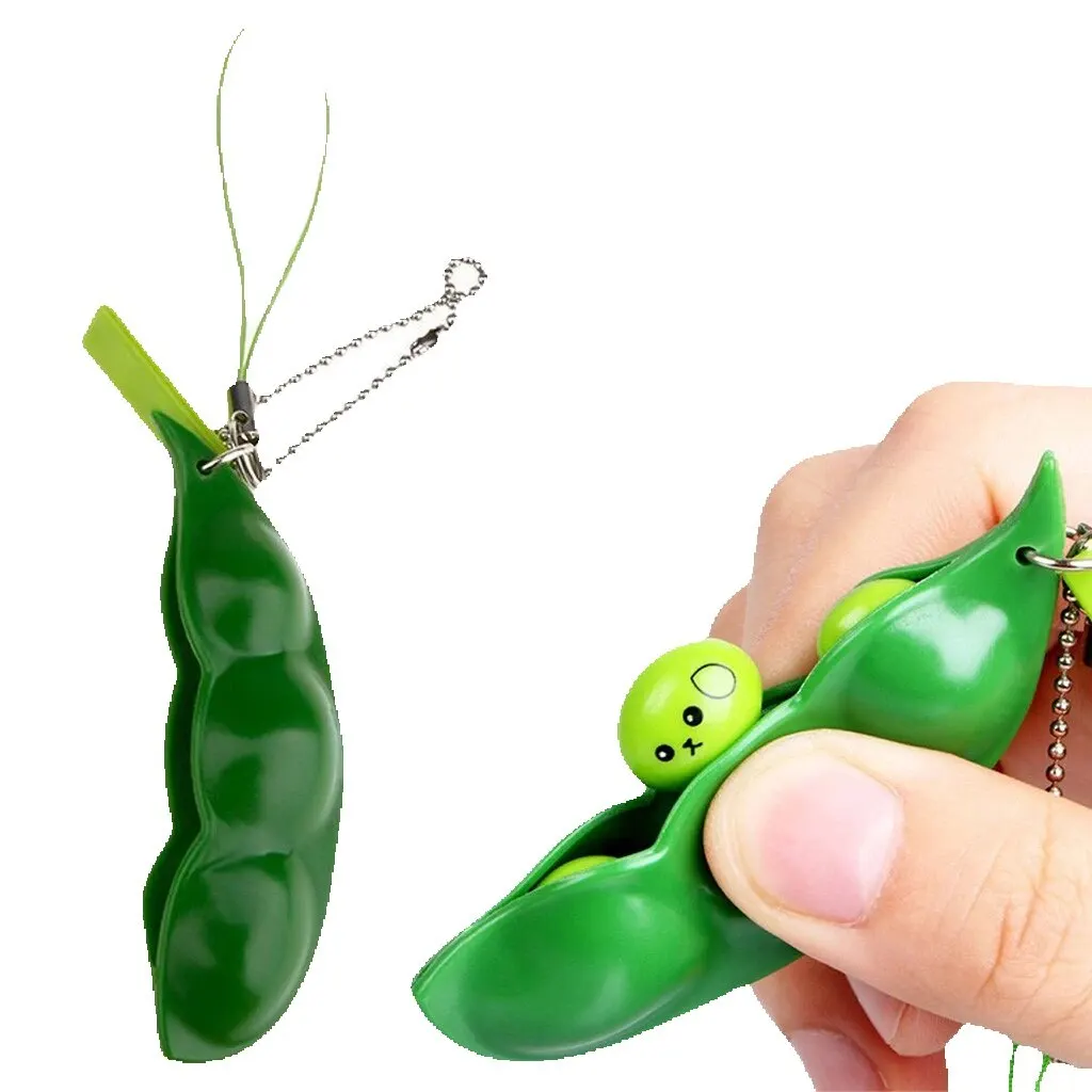 

Squeeze Edamame Toy Reduced Pressure and Squeeze Unlimited Green Beans Toy Decompression Pea Pod Keychain
