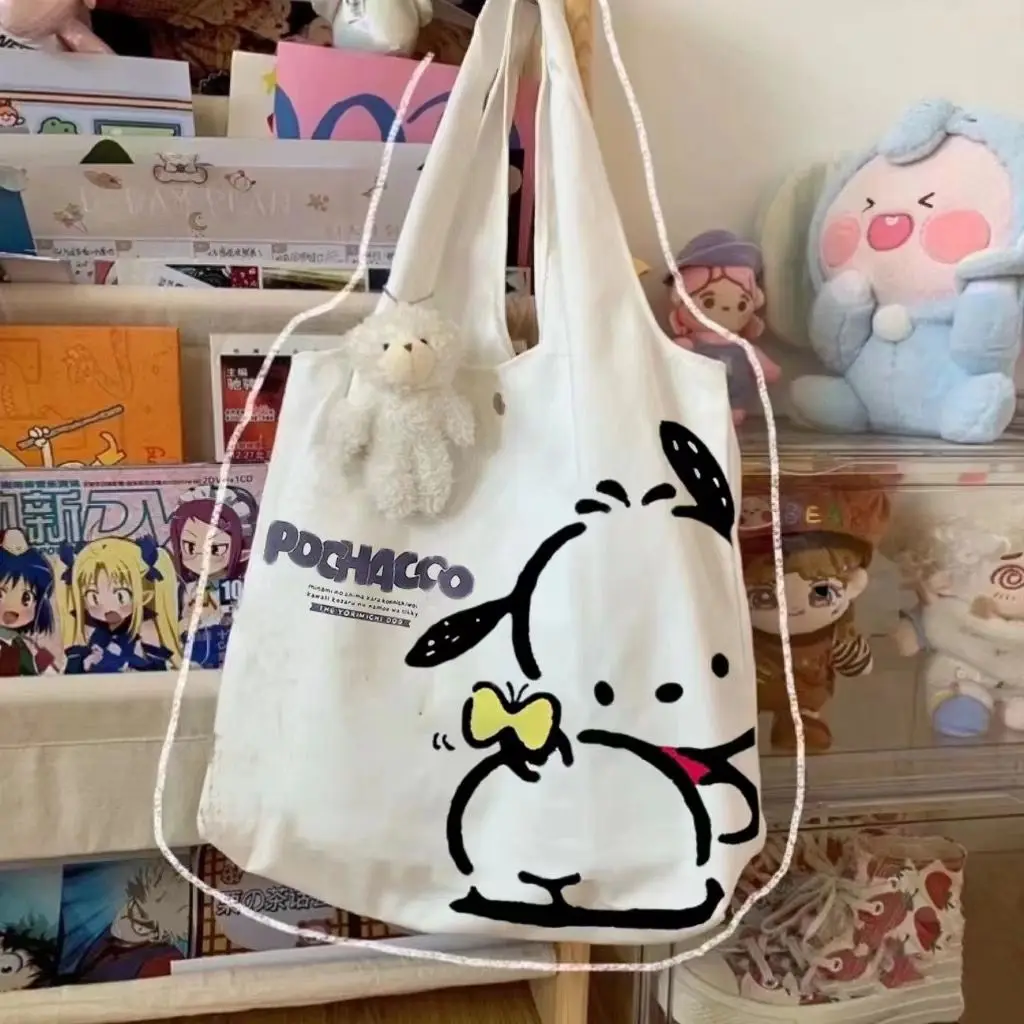 

New Cute Sanrio Pochacco Bag Girl Kawaii Girl Shoulder Bag Korean Little Fresh Student Class Handbag Canvas Shopping Bag Gift