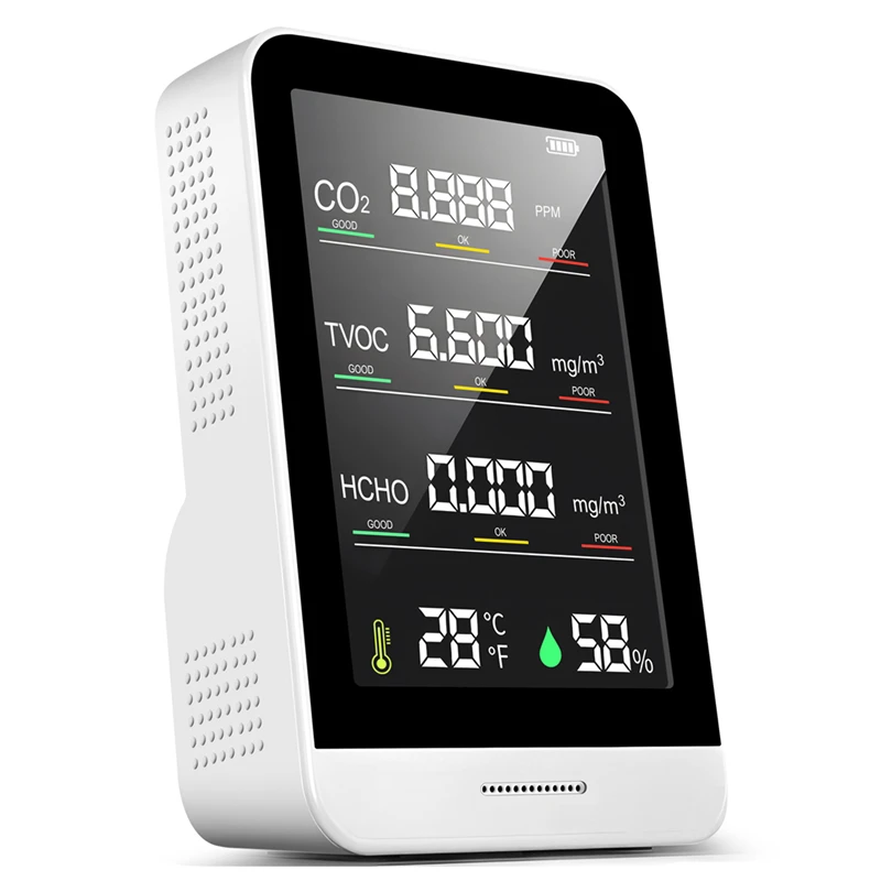 

5 In 1 CO2 Meter Digital Temperature Humidity Sensor Tester Air Quality Monitor Carbon Dioxide Tvoc Hcho Detector