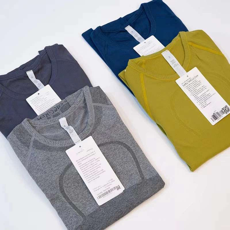 Lulu1.0 Knitting Long Sleeve Gym Sport Top Fitness Yoga Shirt Elasticity Crew Neck Quick Dry Breathable Workout Running T-shirts