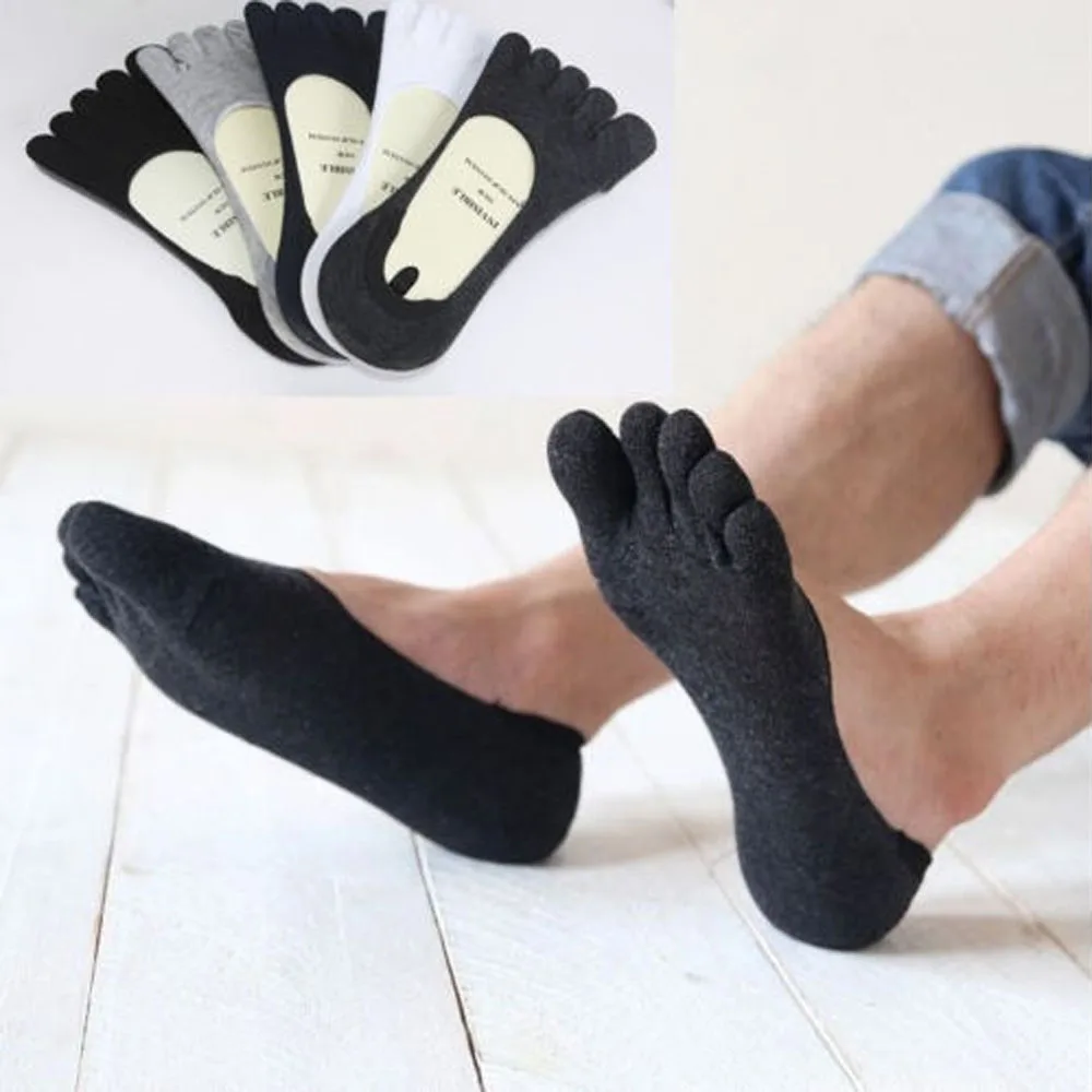 

5 Pairs Short Invisible Toe Socks for Men Women Cotton Solid Color Low Cut Shallow Mouth Separate Toes No Show Slipper Socks
