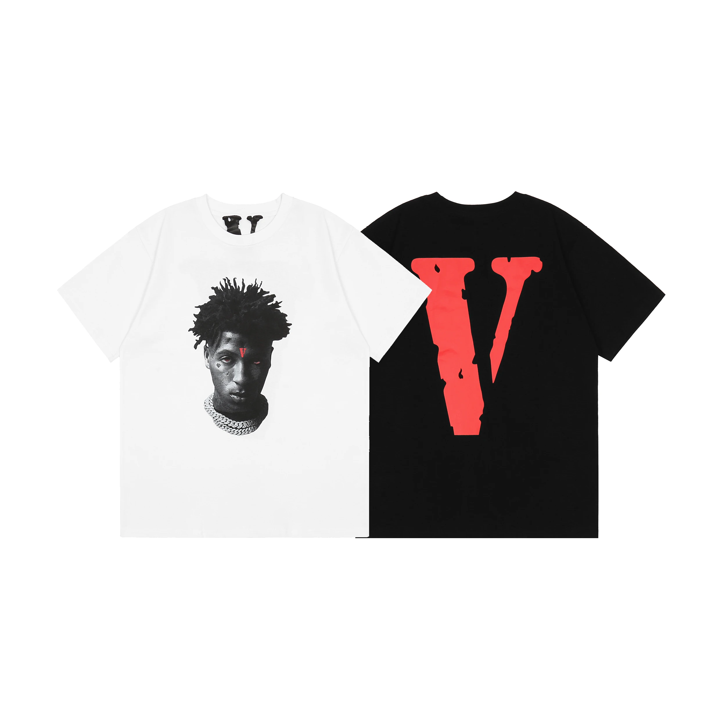 

2023 VLONE YOUNGBOY hip-hop avatar print short-sleeved women's loose street T-shirt men's cotton casual T-shirt high quality