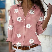 2022 new turn down collar long sleeve women shirt spring fall buttons closure floral print sweet shirt ladies clothing