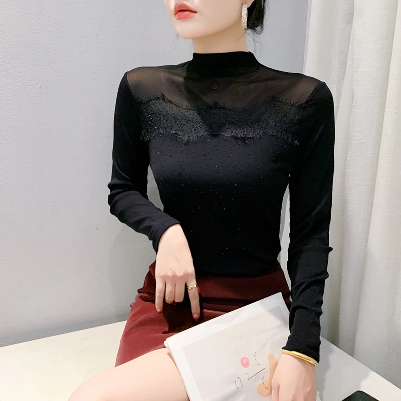 Женская водолазка с длинным рукавом элегантная облегающая однотонная Сетчатая