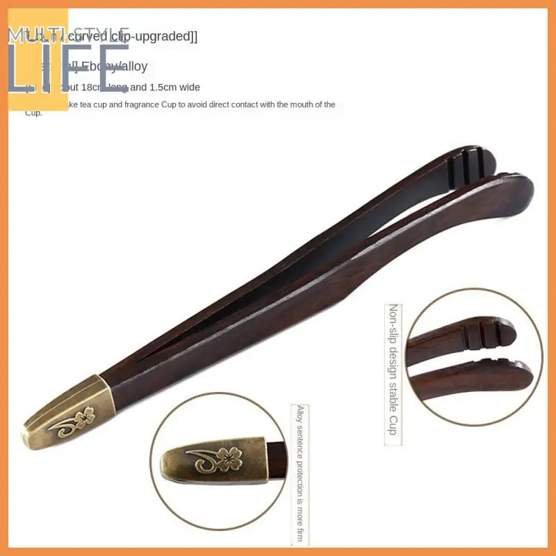 

Fall-proof Natural Bamboo Tweezers Ebony Alloy Teacup Clip Non-slip Sawtooth Versatile Bamboo Wooden Tea Clips Tongs Convenient