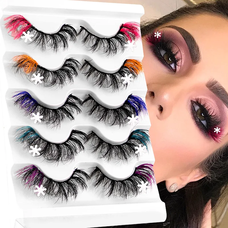 

5 pairs 8D curling false eyelashes mink fluffy faux cils with glitter snowflakes thick cross rainbow cosplay manga fake lashes