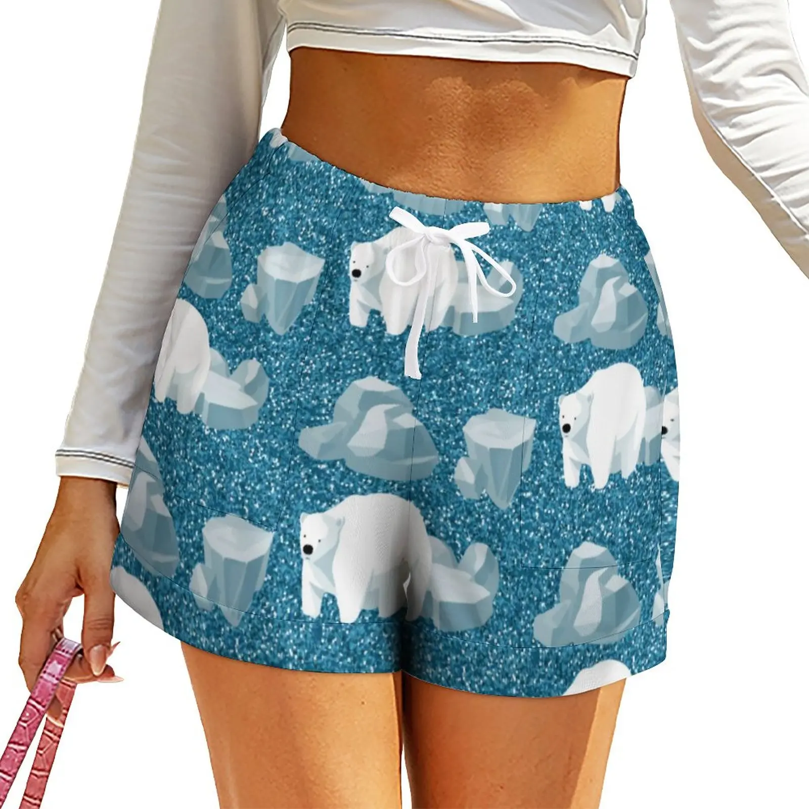 

Arctic Animal Print Shorts Cute Polar Bear Oversized Street Style Shorts High Waist Elegant Short Pants Woman Pockets Bottoms