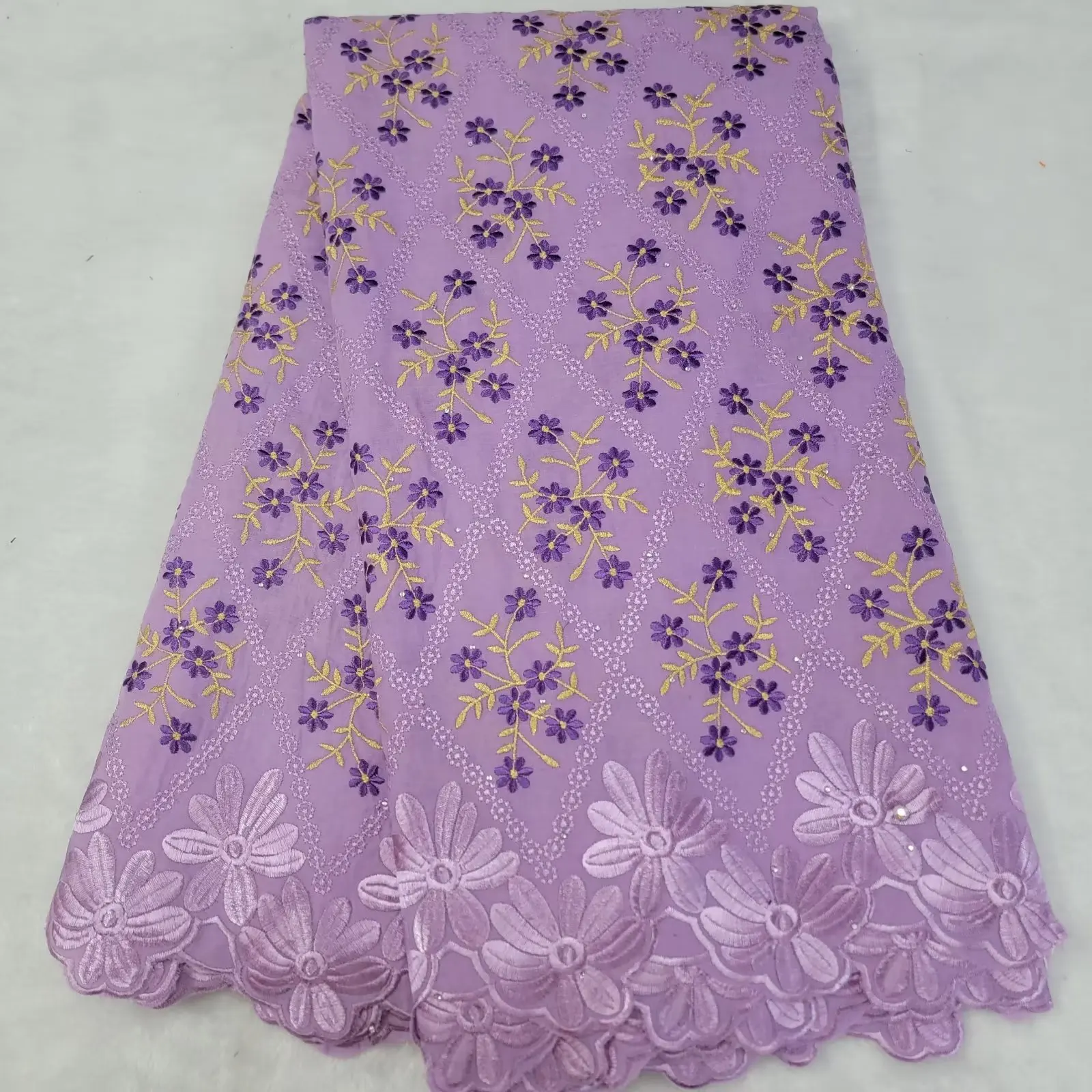 

Lilac African Lace Fabric, Cotton Swiss Voile, Embroidery Fabric for Party Dress, 5 Yards