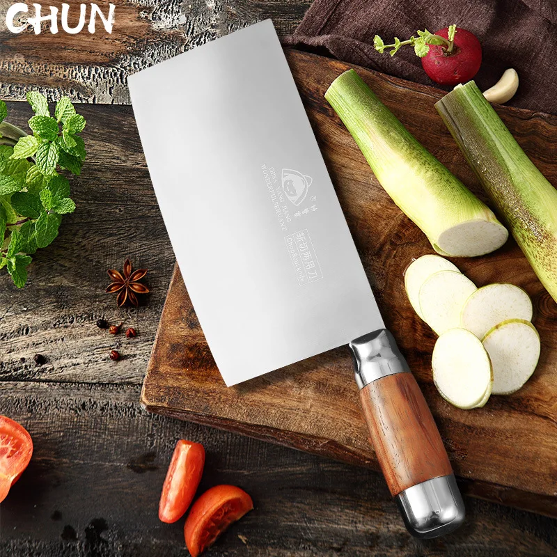 

CHUN Germany Steel Kitchen Cleaver Knife 7" inch Razor Sharp Cooking Slicing Chopping Knife Wooden Stainless Steel Kitchen Knife