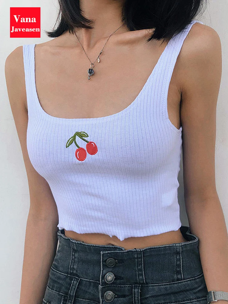 

Женские летние майки с вышивкой Cherry, хлопковое бюстье без рукавов, без подкладок, бюстгальтер-бандо, укороченный топ, бесшовная женская одеж...