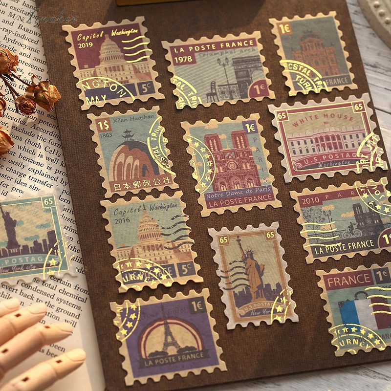 

40pcs Golden Retro ticket plant label stamp paper sticker package DIY diary Junk Journal decoration sticker album scrapbooking