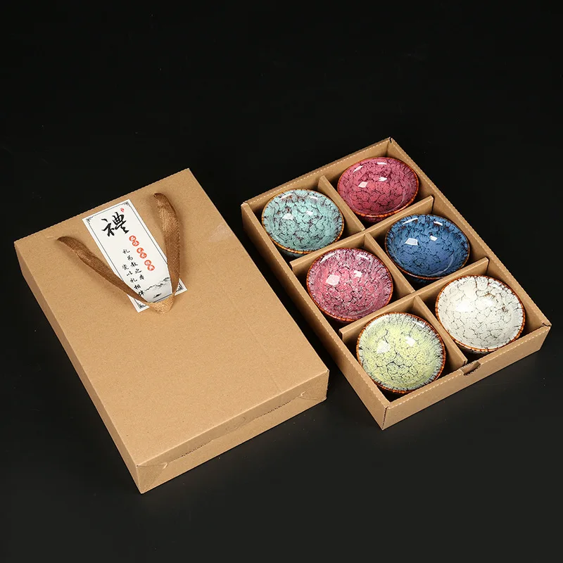 

Oven baking tea cup set six cups of ceramic Jianzhan tea set business gift dinner tea cup set gift