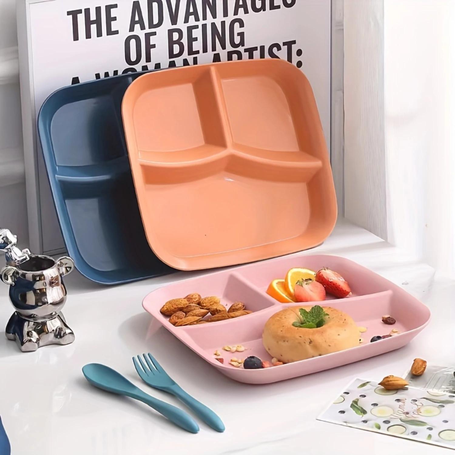 Разделенная обеденная тарелка из пшеничной соломы креативный 3-секционный