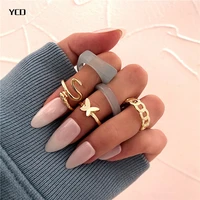 ycd vintage ins style snake butterfly rings set trendy resin acrylic rings for women party jewelry gifts