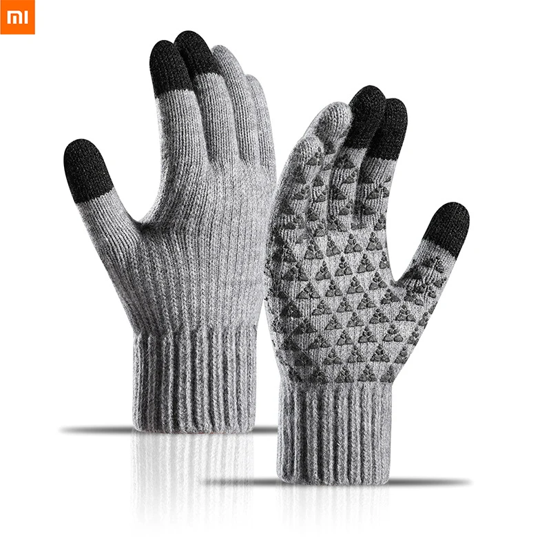 

Youpin 2021 new men's gloves winter plus velvet thick alpaca knitted wool riding touch screen gloves