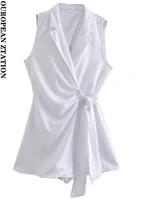 pailete women 2022 fashion with belt short linen playsuits vintage v neck sleeveless female jumpsuits mujer
