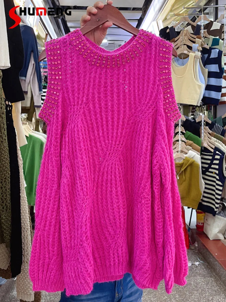 

Женский свитер с открытыми плечами, элегантный вязаный простой свободный свитер с длинными рукавами в Корейском стиле, Новинка осени 2022