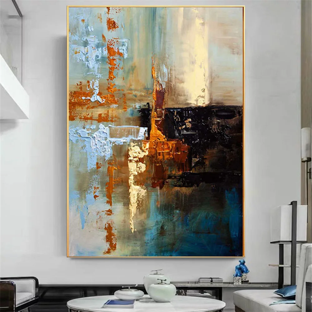

Pop Home Decor Painting Hand painted large abstract oil painting on Canvas Green and Gold Textured Wall Art Picture for indoor