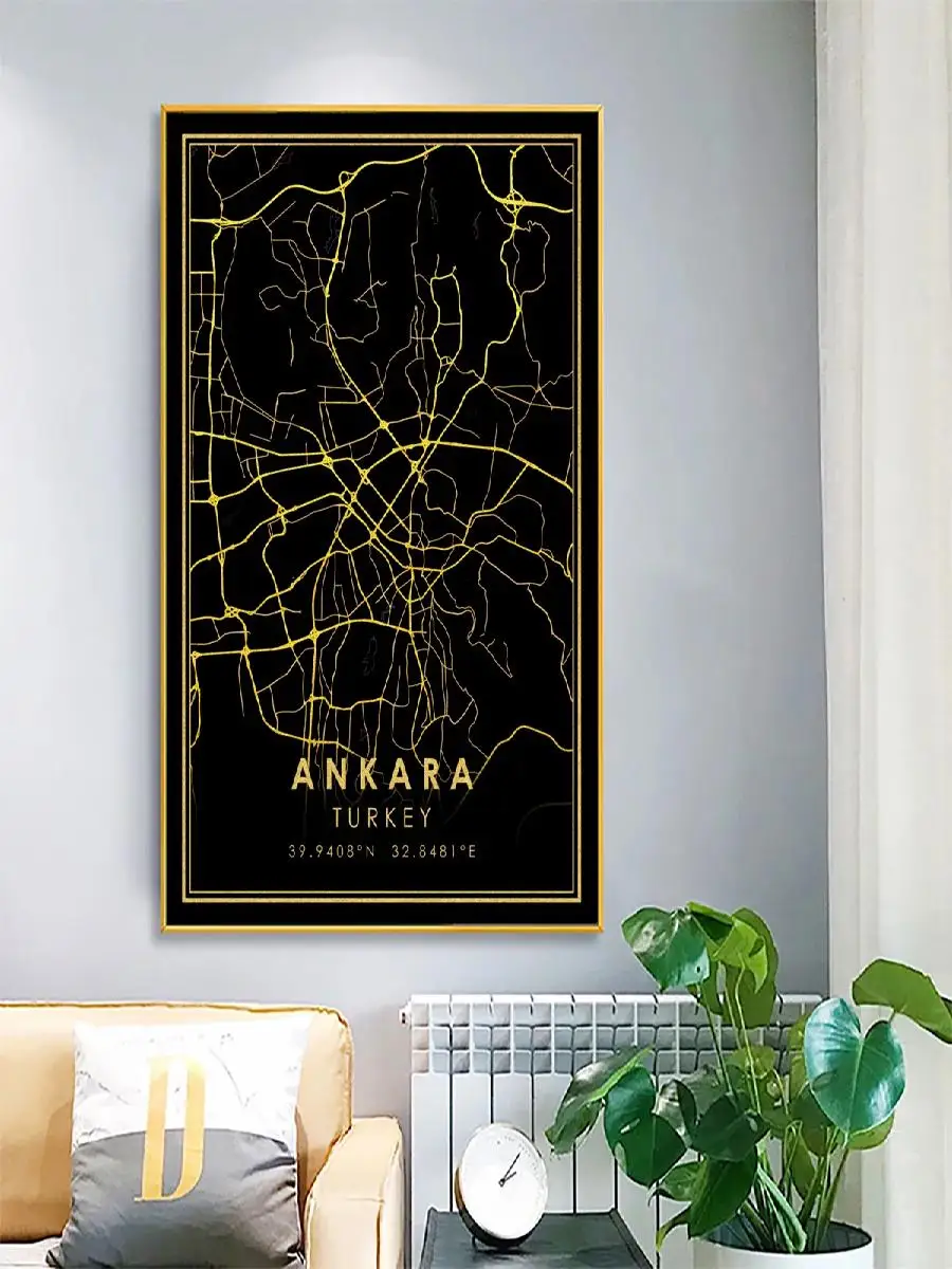 Золотые Дороги Радуга Карта Города Холст Печать Анталья Коья Антарктида Черный