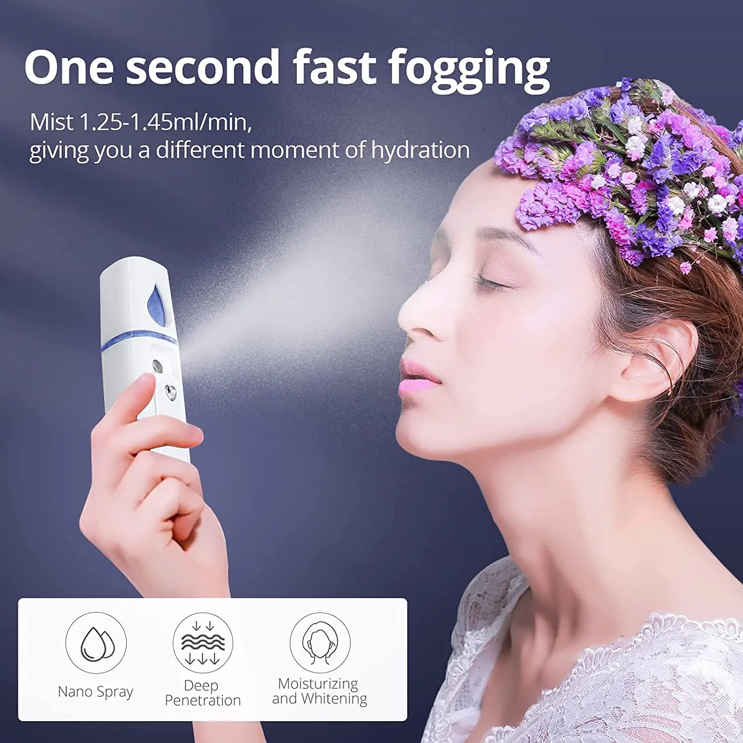 Portable Nano Facial Mister Mini Steamer Atomization Eyelash Extensions with Mirror White